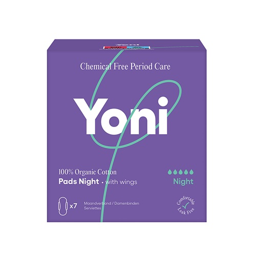 Yoni Organic Pads Night Yoni Serviettes pour la nuit ∙ avec ailettes | 7 pièces – Image 1